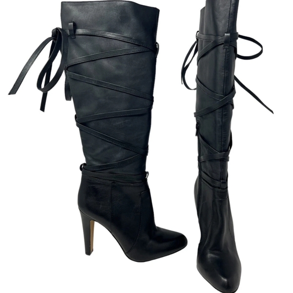 Vince Camuto Shoes - Vince Camuto New Black Leather Lace-Up Knee-High Boots Sz 6